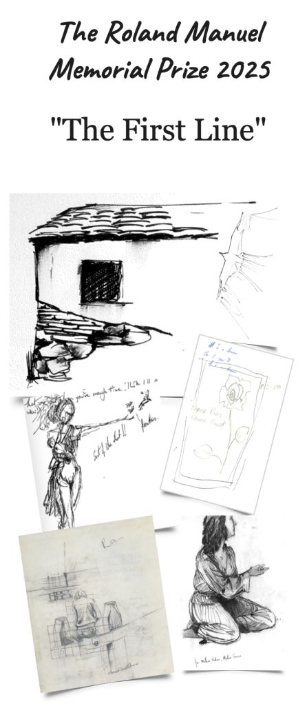 Poster for the 2025 Roland Manuel Memorial Prize featuring pencil sketches and the theme The First Line.